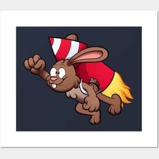 Rabbit With Firework Jetpack Posters and Art